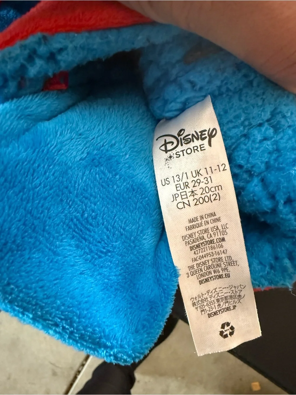 Disney Plush Slippers in Bright Blue and Red